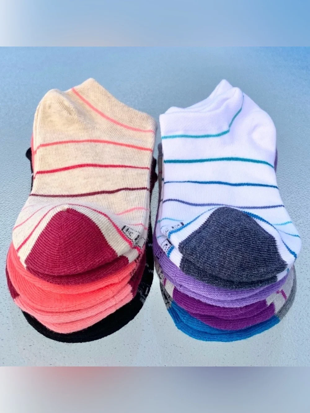 K. Bell No Show Socks 8-Pair Solid & Stripes Variety Pack, Women’s Shoe 5.5-10